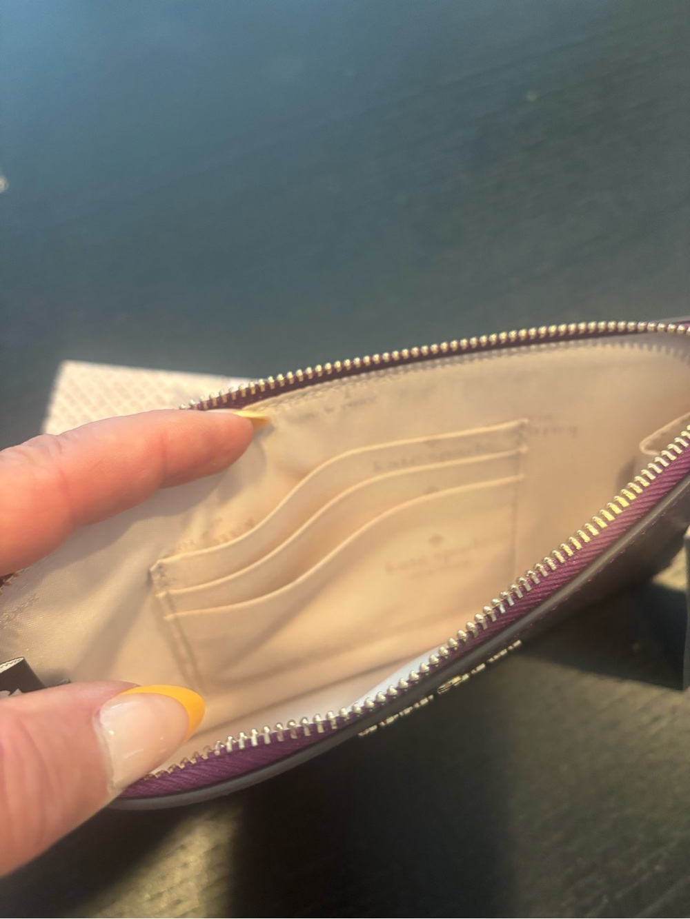 kate spade metallic fuchsia zip-around wallet with gold logo - Picture 6 of 8
